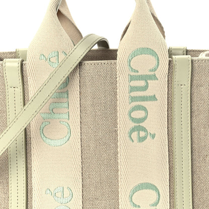 Chloe Linen Calfskin Small Woody Ribbon Tote With Strap  Light Eucalyptus 6 of 8