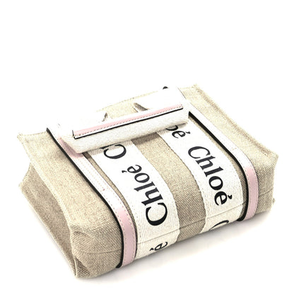 Chloe Cotton Calfskin Mini Woody Ribbon Tote  White Pink 4 of 9