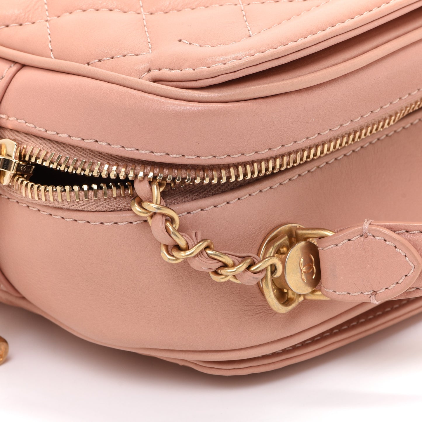 Calfskin Quilted CC Small Vanity Case Dark Beige