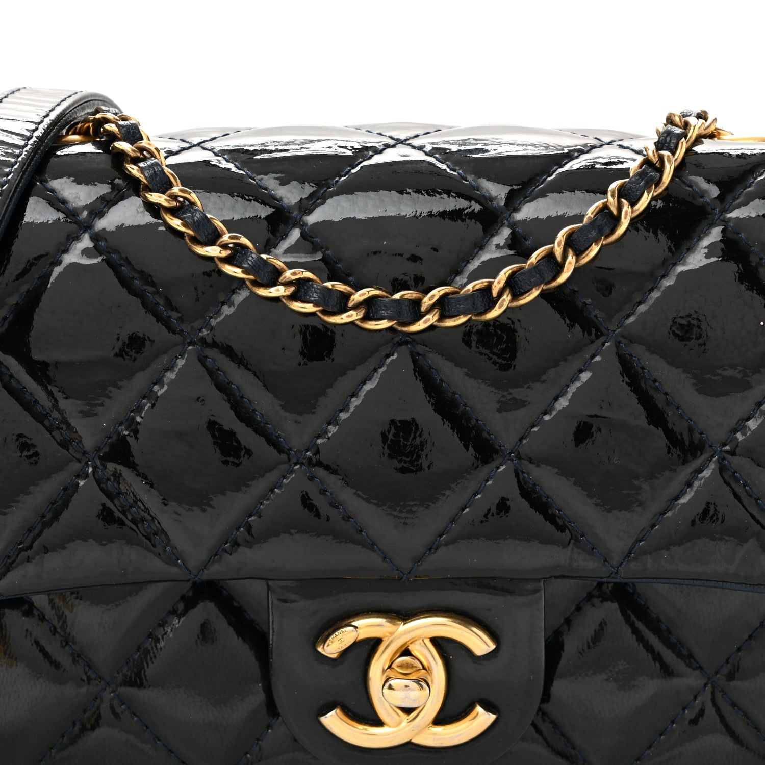 Chanel Patent Goatskin Quilted Medium CC Eyelet Flap Blue 8 of 10