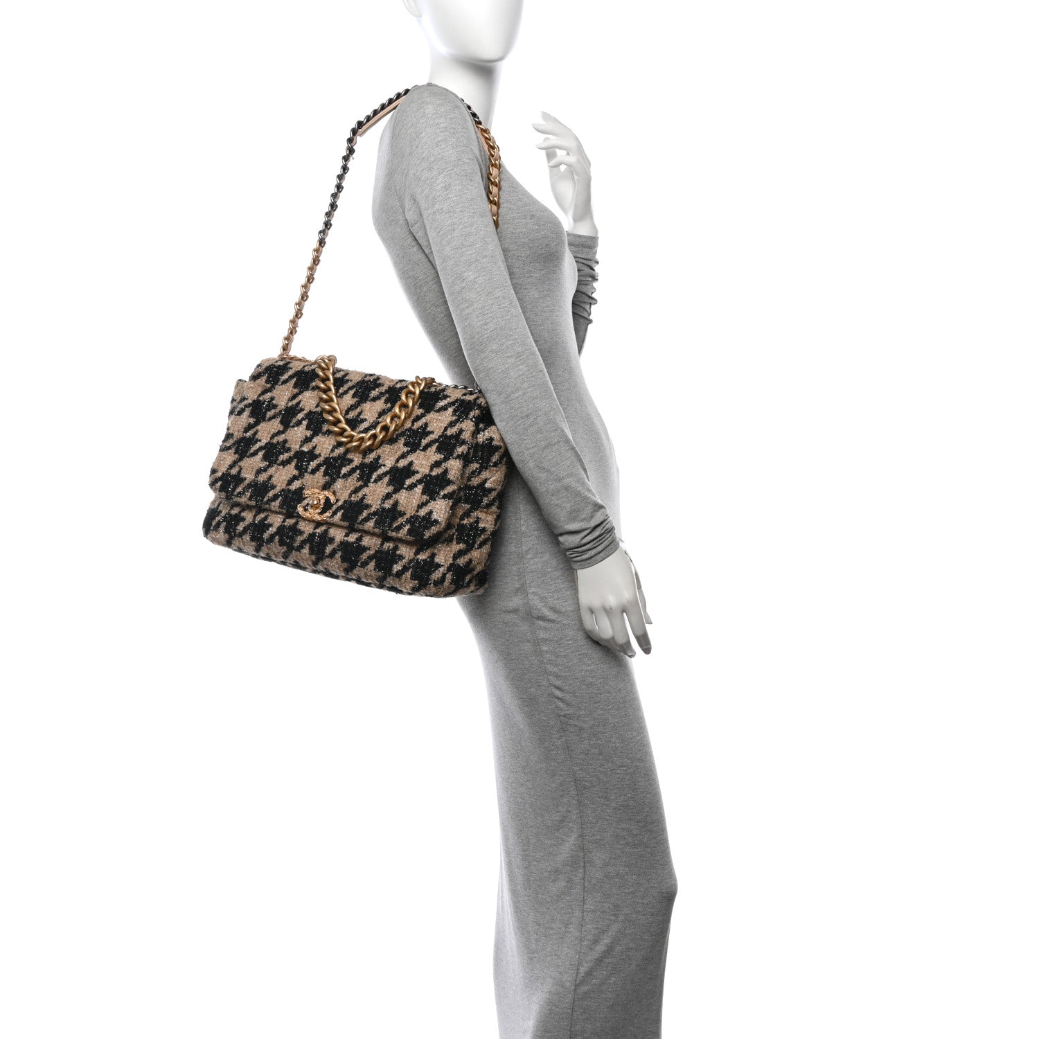 Chanel Tweed Maxi Chanel 19 Flap Beige Black 2 of 12