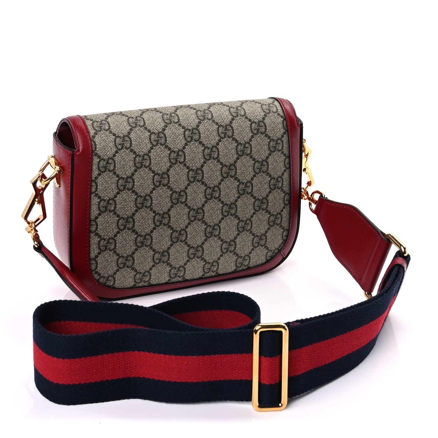 Gucci GG Supreme Monogram Web Mini Horsebit 1955 Shoulder Bag  Beige Ebony New Cherry Red 2 of 8