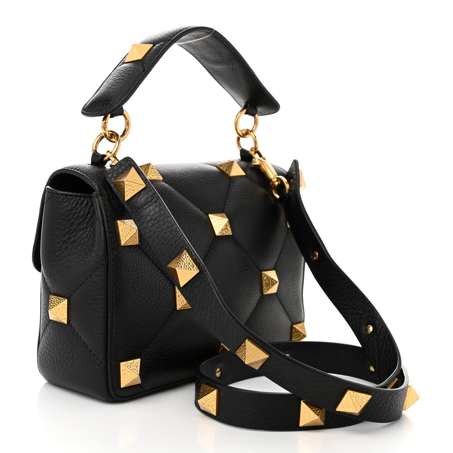 Grained Calfskin Medium Roman Stud Shoulder Bag Black