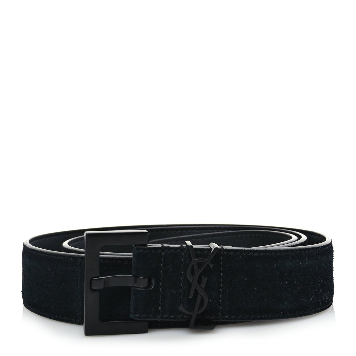 Suede Calfskin Monogram Square Buckle Belt 90 36 Black