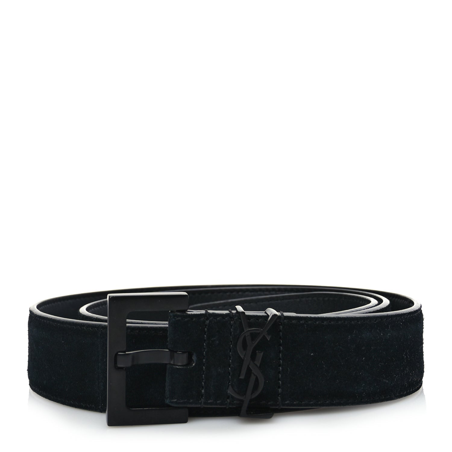 Saint Laurent Suede Calfskin Monogram Square Buckle Belt 90 36 Black 1 of 6