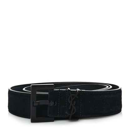 Saint Laurent Suede Calfskin Monogram Square Buckle Belt 90 36 Black 1 of 6
