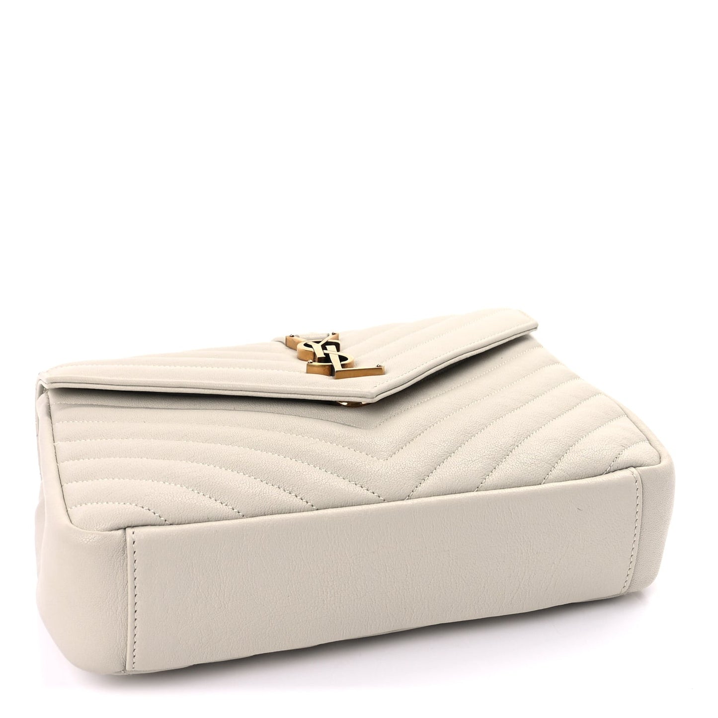 Sheepskin Matelasse Chevron Monogram Medium College Bag Crema Soft