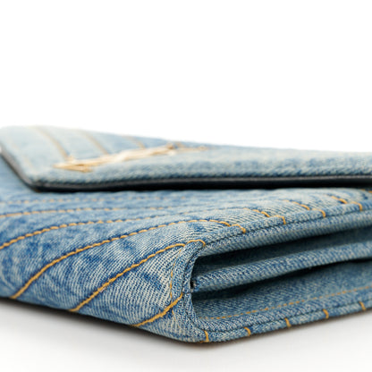 Saint Laurent Denim Matelasse Chevron Monogram Chain Wallet Blue Jeans 9 of 9