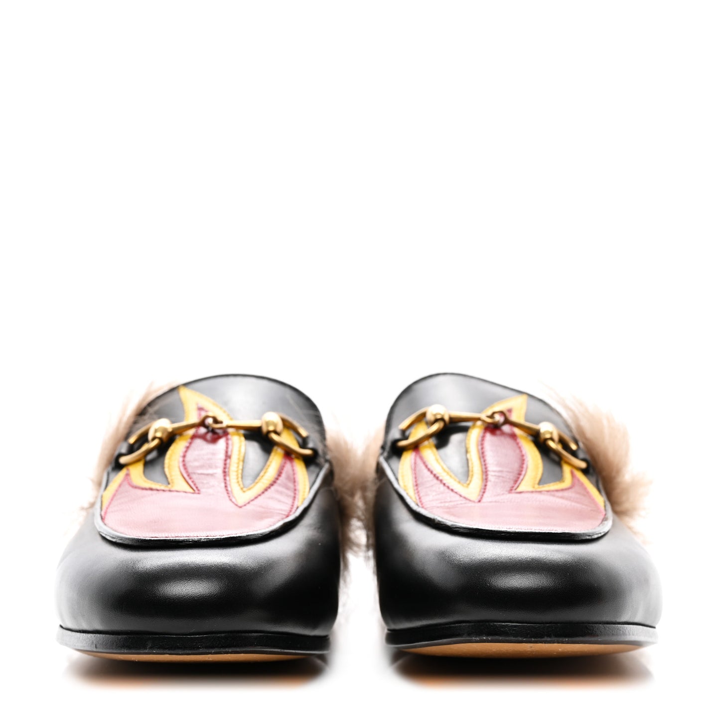 Calfskin Fur Flame Princetown Slippers 35 Black