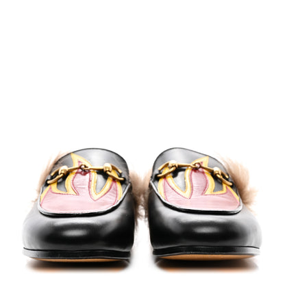 Gucci Calfskin Fur Flame Princetown Slippers 35 Black 2 of 8