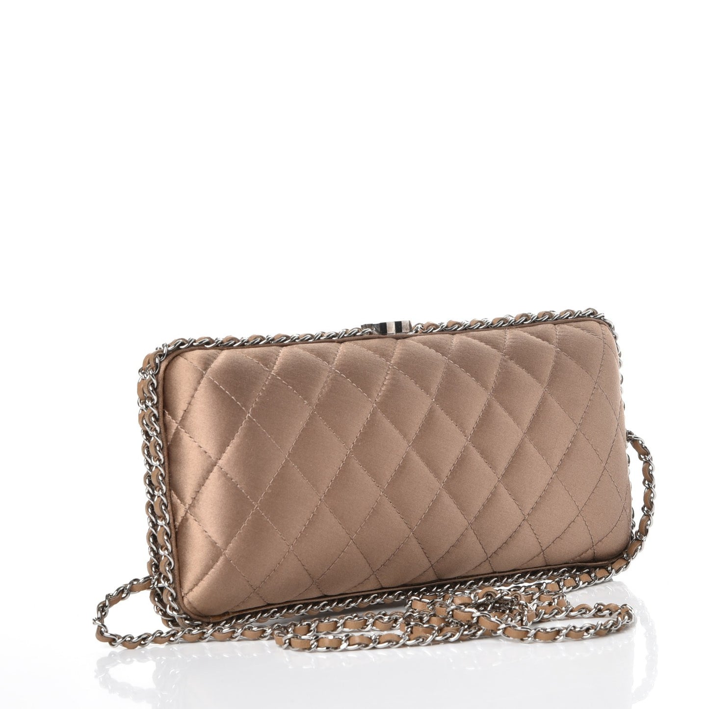 Satin Quilted Chain Around Clutch Beige
