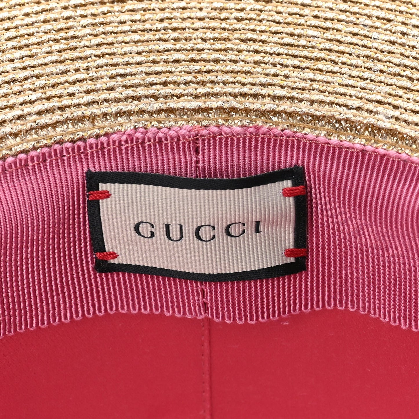 Glittered Straw Grosgrain Wide Brim Hat M  Gold Black