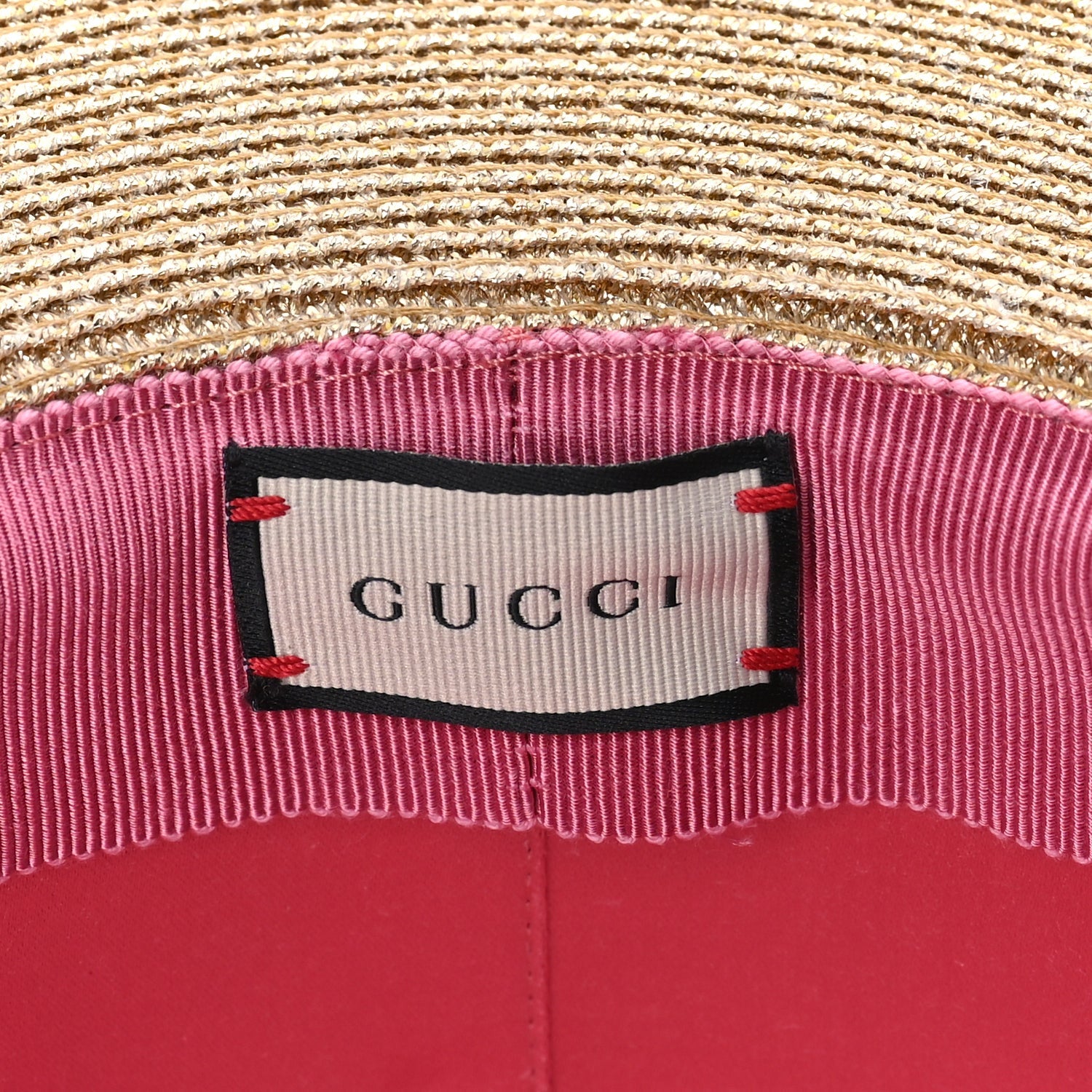 Gucci Glittered Straw Grosgrain Wide Brim Hat M  Gold Black 7 of 7