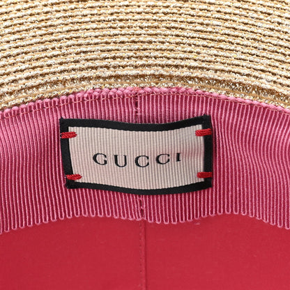 Gucci Glittered Straw Grosgrain Wide Brim Hat M  Gold Black 7 of 7