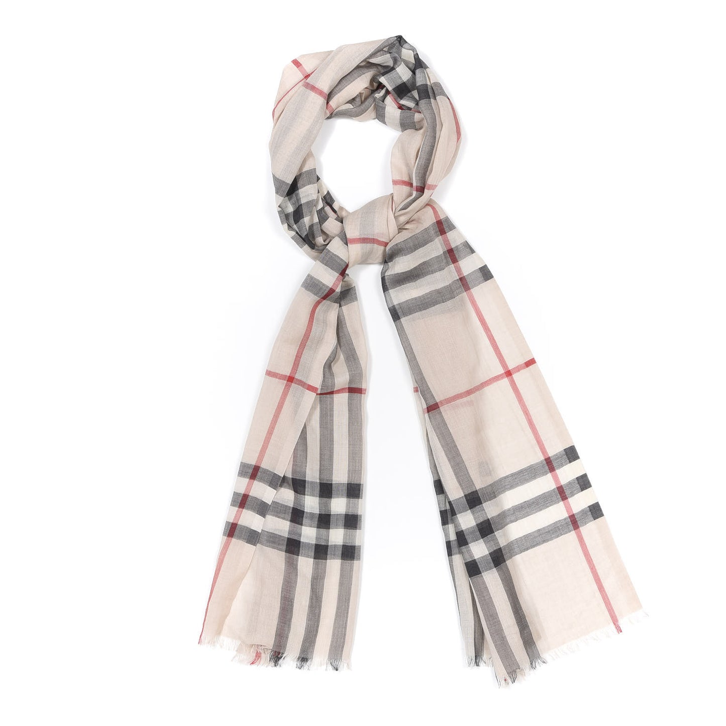 Wool Silk Gauze Giant Check Scarf Stone