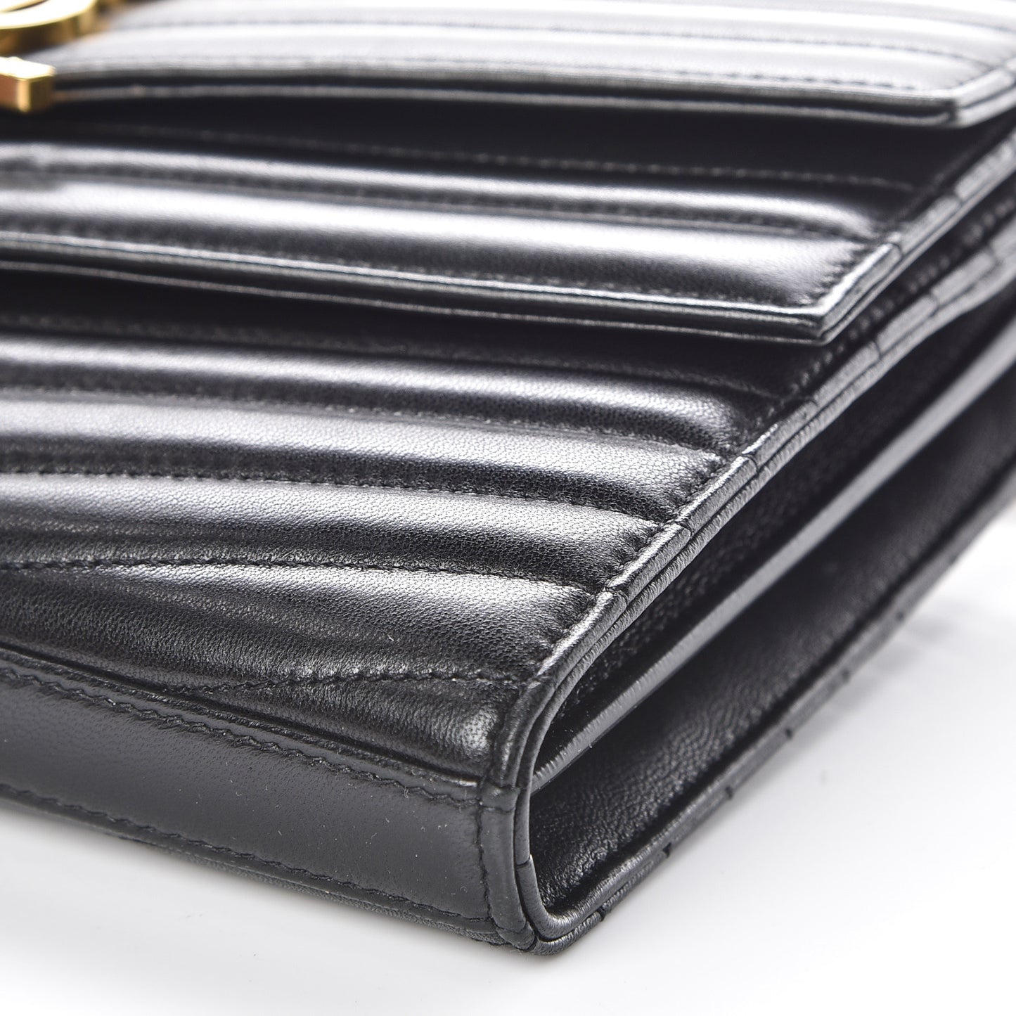Lambskin Matelasse Chevron Monogram Sulpice Chain Wallet Black
