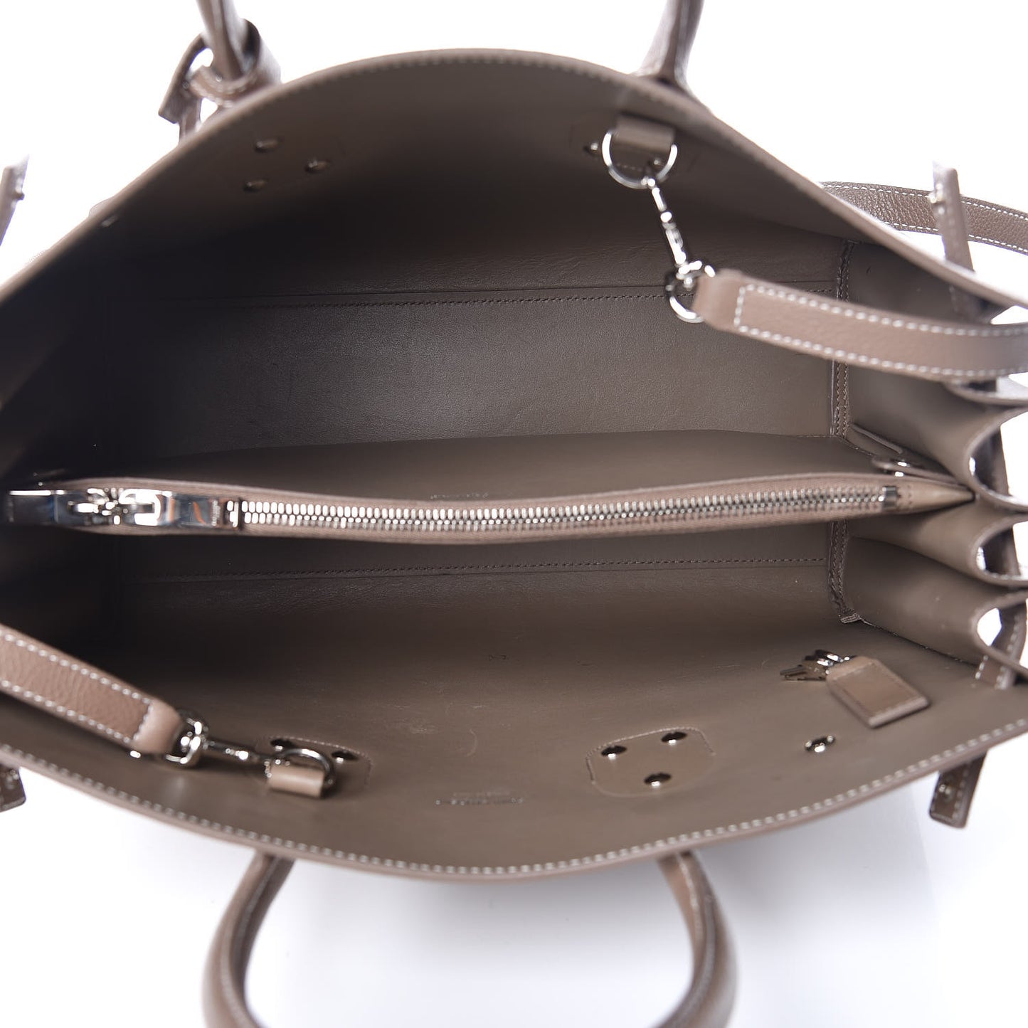 Grained Calfskin Topstitch Small Classic Sac De Jour Taupe