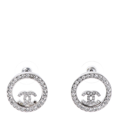 Chanel Crystal CC Round Earrings Silver 1 of 6