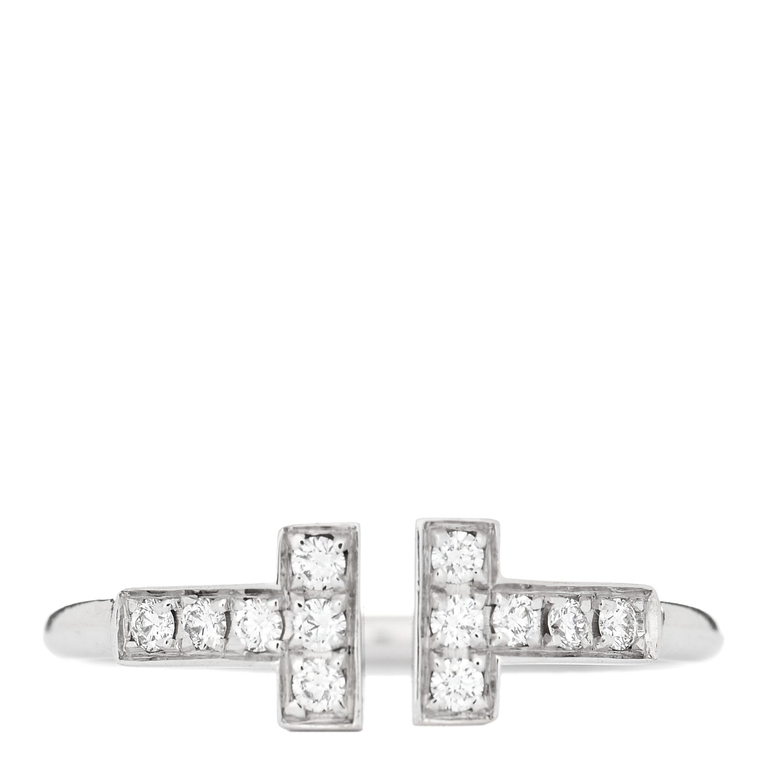 Tiffany 18K White Gold Diamond T Wire Ring 50 5.5 1 of 3