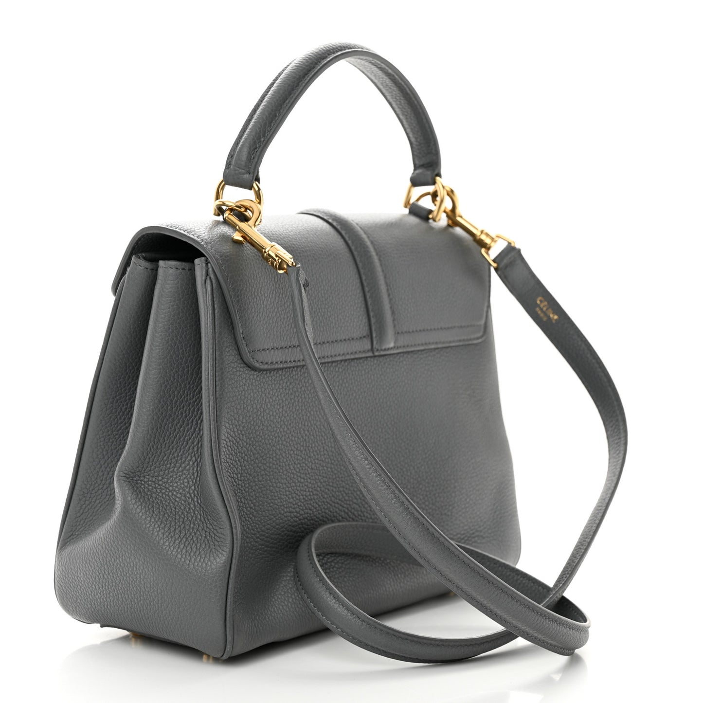 Grained Calfskin Small 16 Top Handle Bag Medium Grey