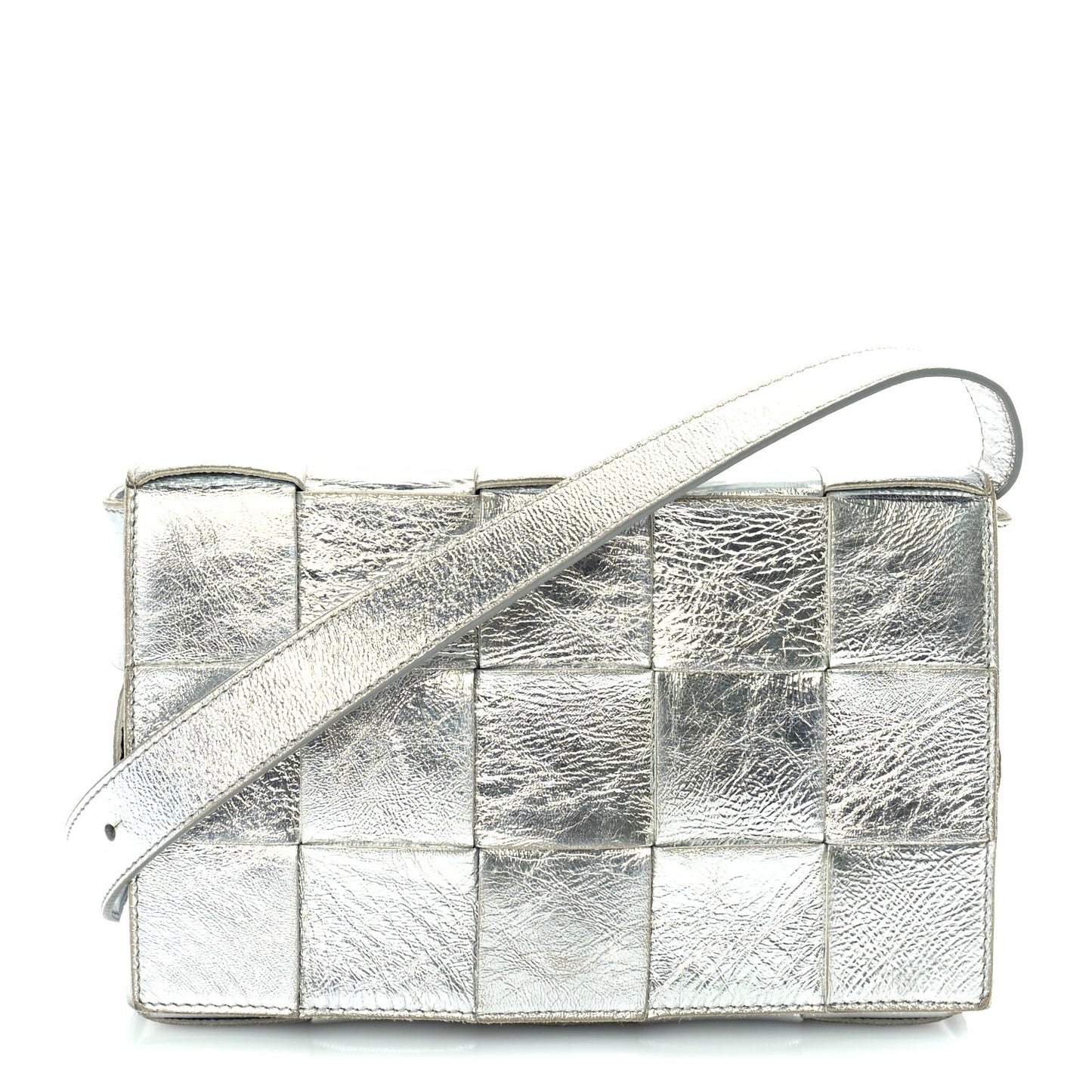 Metallic Lambskin Maxi Intrecciato Cassette Crossbody Bag  Silver