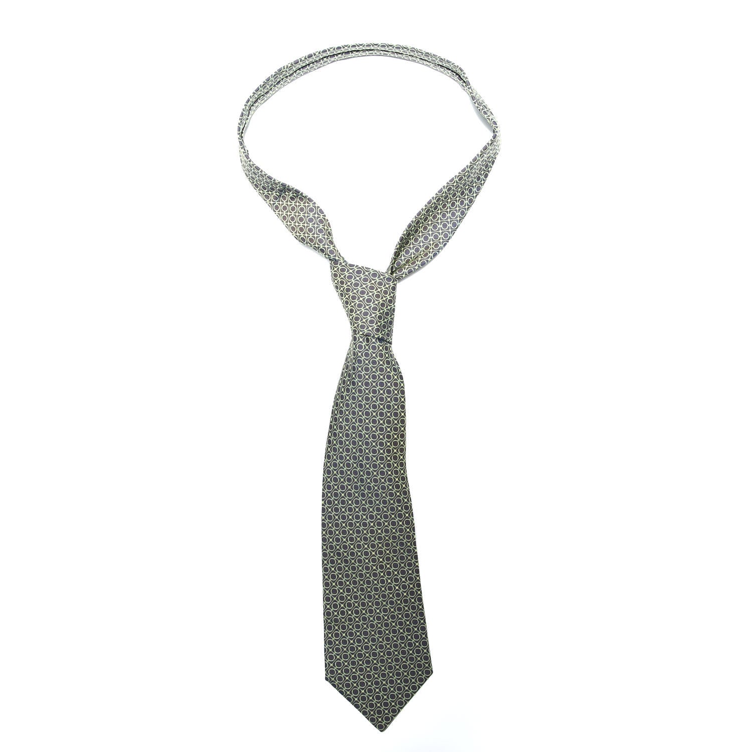 Hermes Silk Printed Mens Cravate Neck Tie Marron Vert 2 of 5