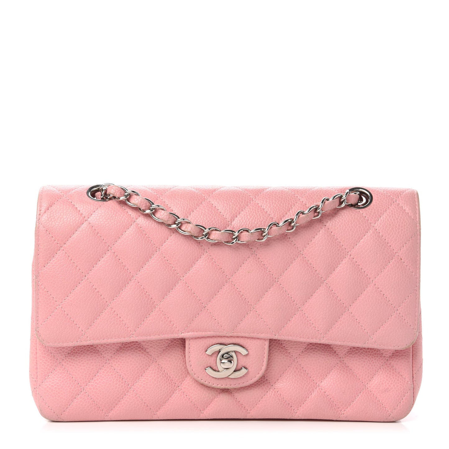 Caviar Quilted Medium Double Flap Pink