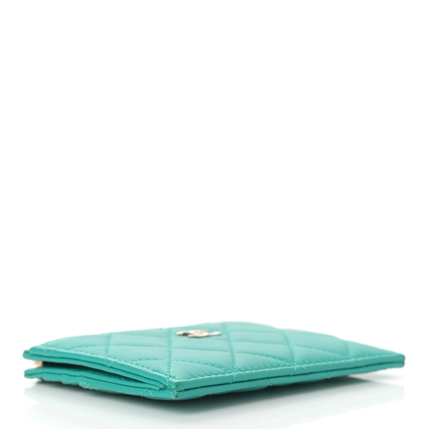 Lambskin Quilted Zip Card Holder Turquoise