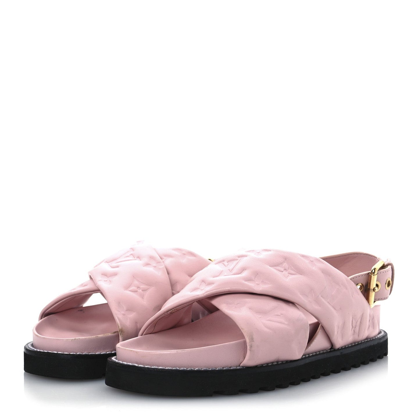 Lambskin Monogram Embossed Paseo Flat Comfort Sandals Rose Clair