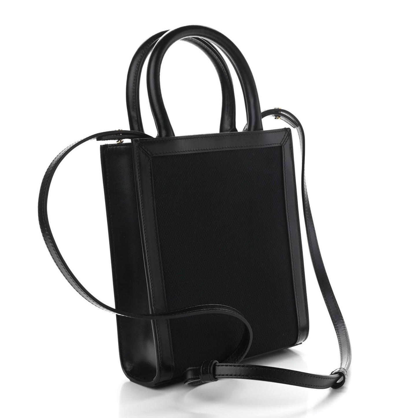 Canvas Calfskin Mini Vertical Cabas Black