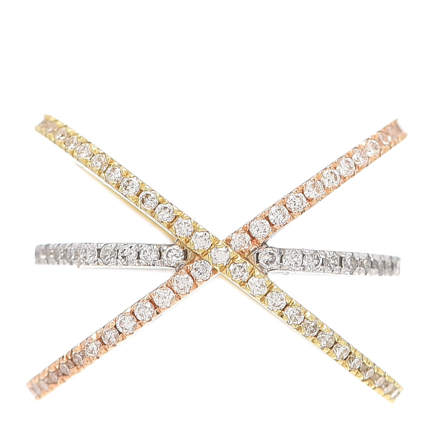 18K Rose Yellow White Gold Diamond Double Crisscross Ring 53 6.5