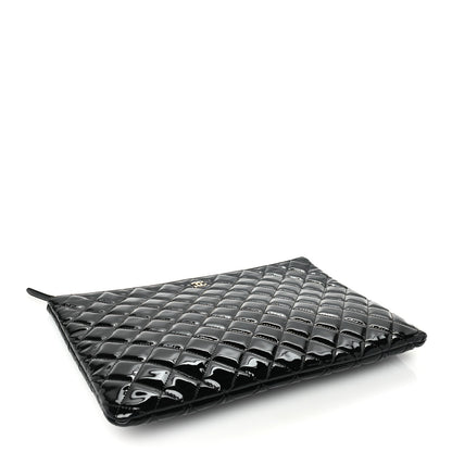 Chanel Patent Calfskin Quilted Large Zip Pouch Black 4 of 8