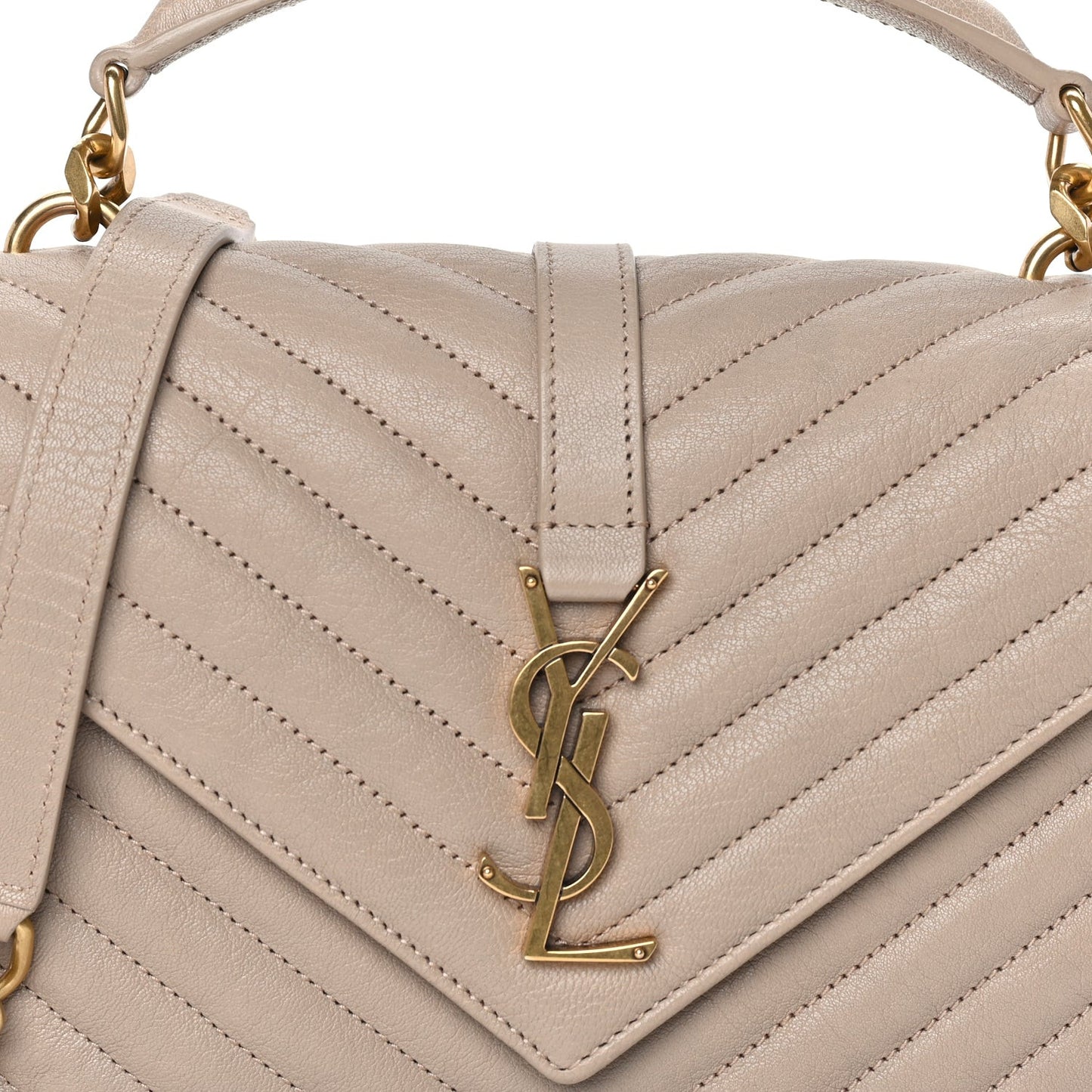 Sheepskin Matelasse Chevron Monogram Medium College Bag  Dark Beige