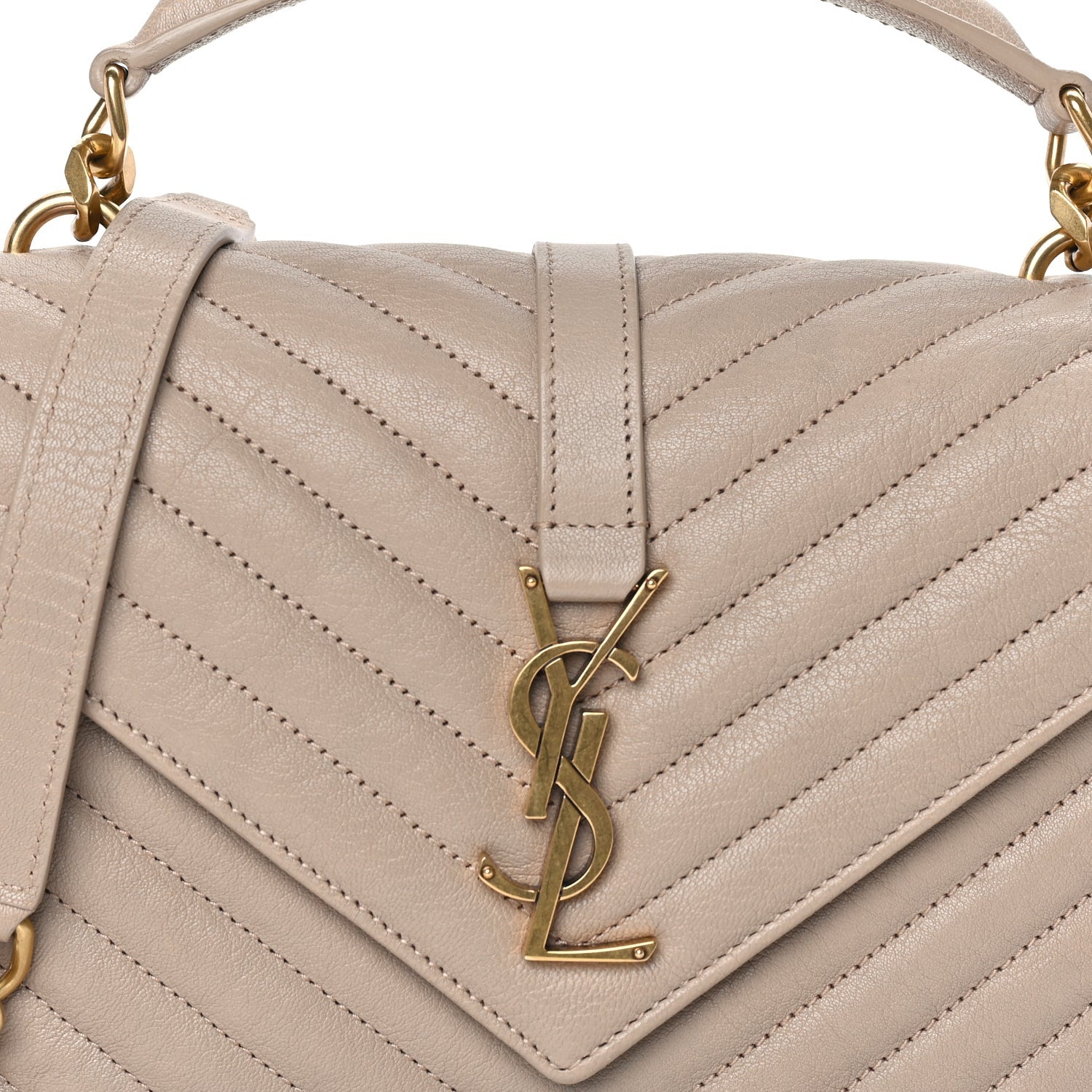 Saint Laurent Sheepskin Matelasse Chevron Monogram Medium College Bag  Dark Beige 6 of 7