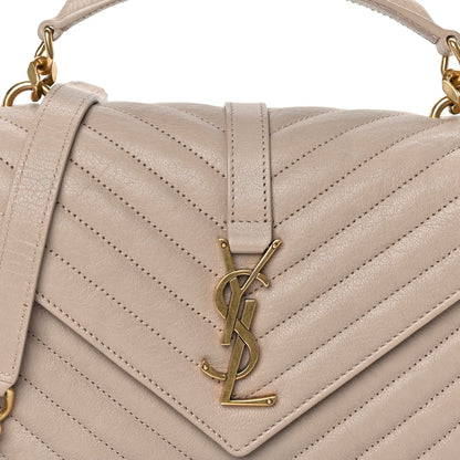 Saint Laurent Sheepskin Matelasse Chevron Monogram Medium College Bag  Dark Beige 6 of 7