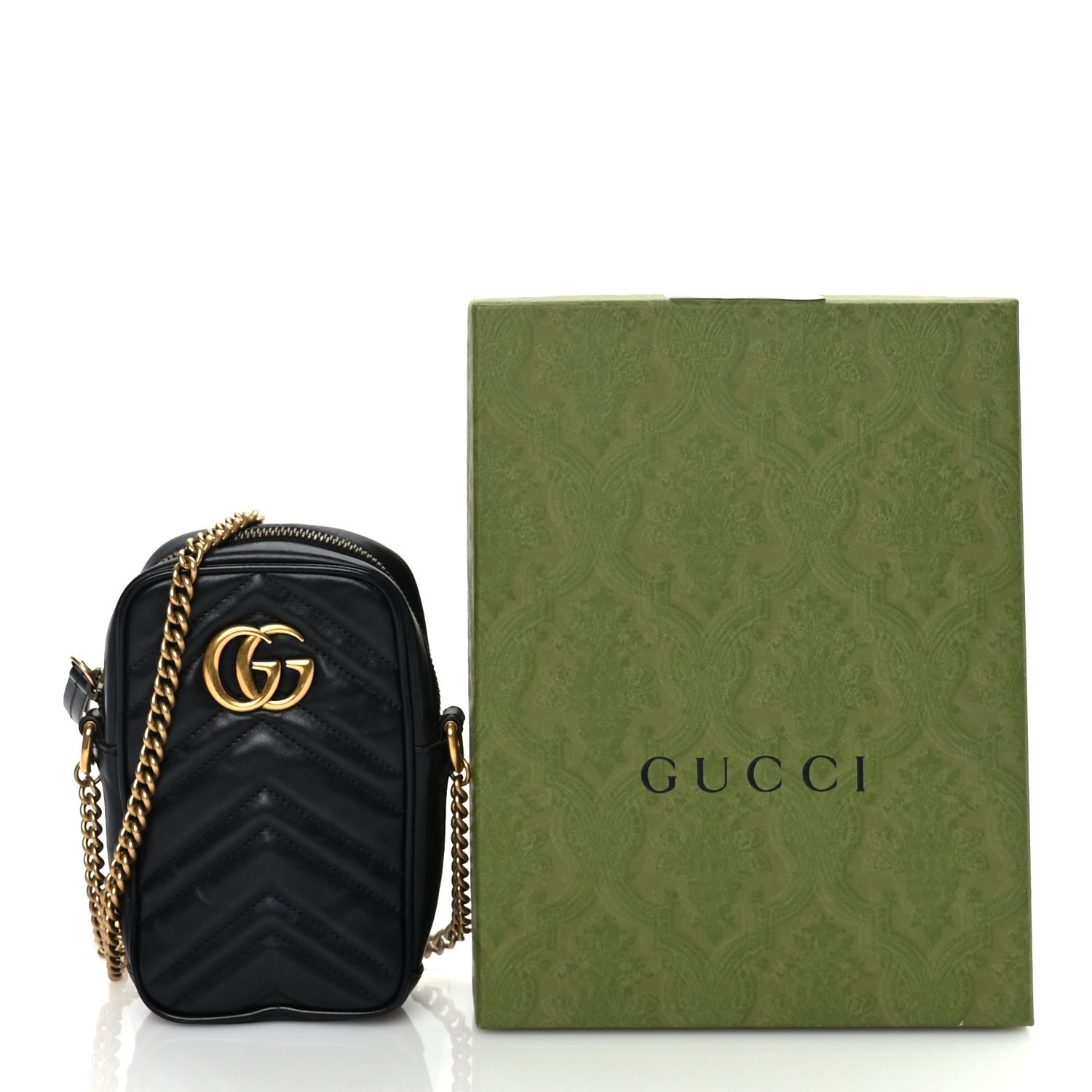 Gucci Calfskin Matelasse Mini GG Marmont Crossbody Bag Black 9 of 9