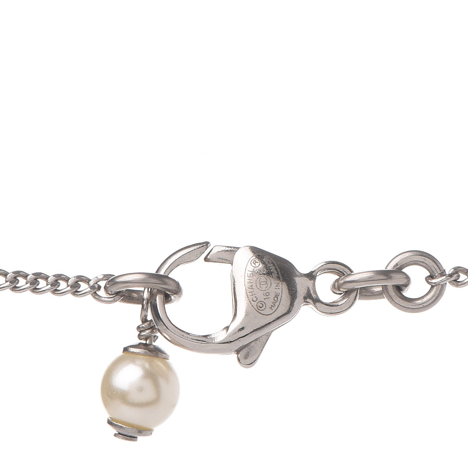 Chanel Crystal Pearl CC Bow Necklace Silver 5 of 5