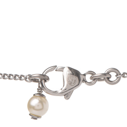 Chanel Crystal Pearl CC Bow Necklace Silver 5 of 5