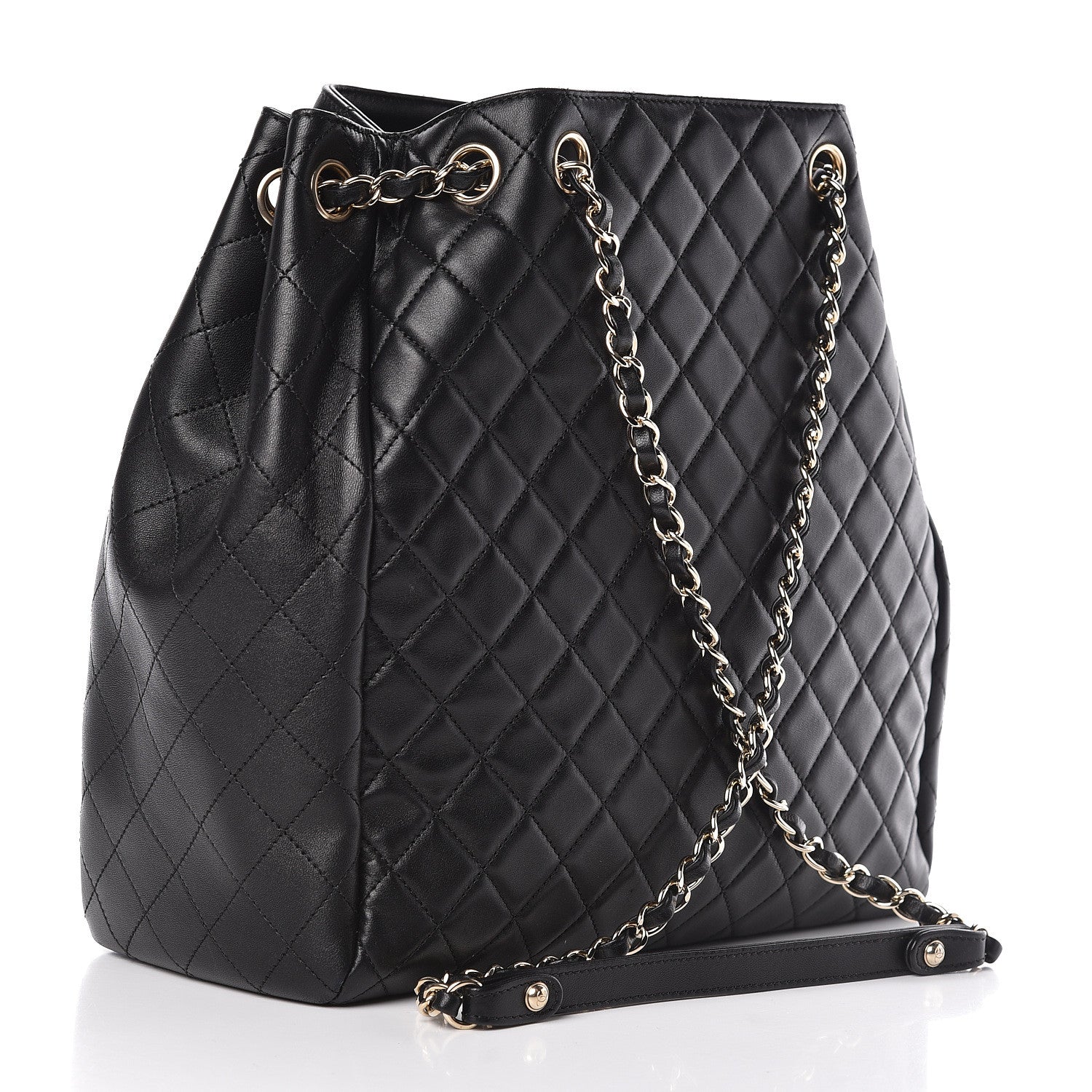 Chanel Lambskin Quilted Large Drawstring Bag Black 3 of 11