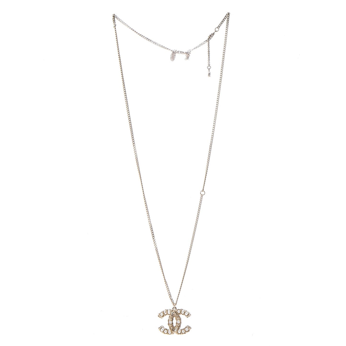 Pearl CC Pendant Necklace Light Gold