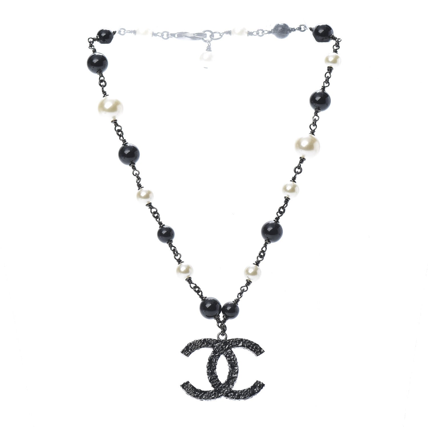 Chanel Beaded CC Short Necklace Ruthenium Black 3 of 4