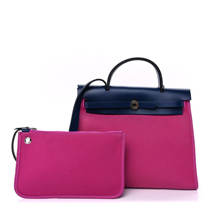 Hermes Vache Hunter Toile Officier Herbag Zip 31 PM  Magnolia Bleu Saphir 1 of 12