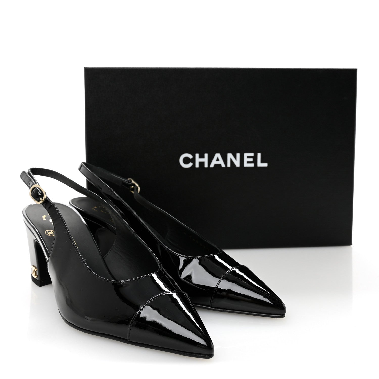 Chanel Patent Calfskin Cap Toe CC Slingback Pumps 36.5 Black 10 of 10