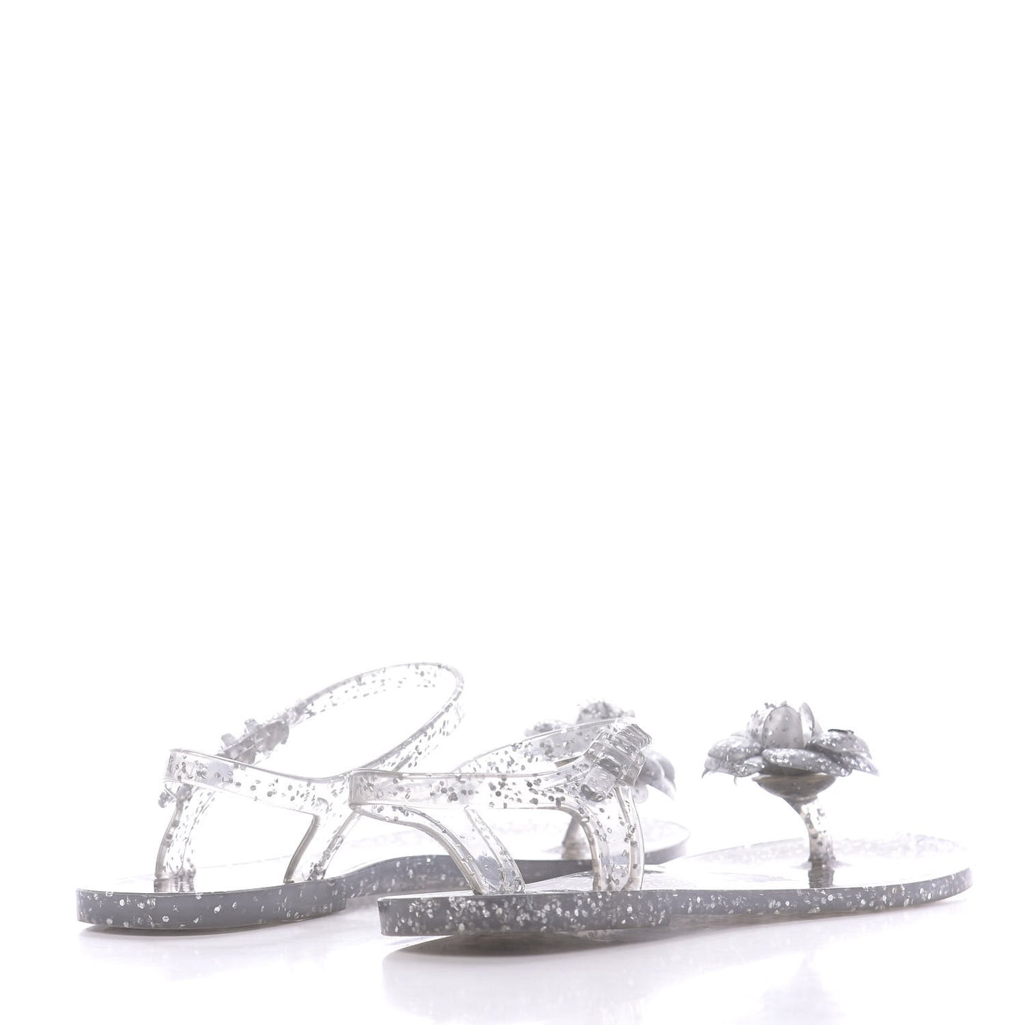 Jelly Camellia Glitter Thong Sandals 38 Silver