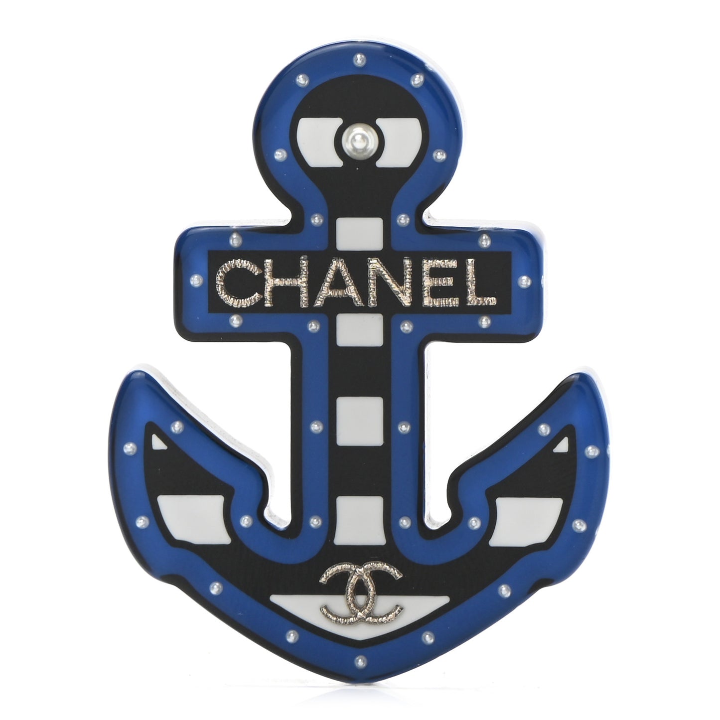Resin Pearl Anchor CC Brooch Black Blue