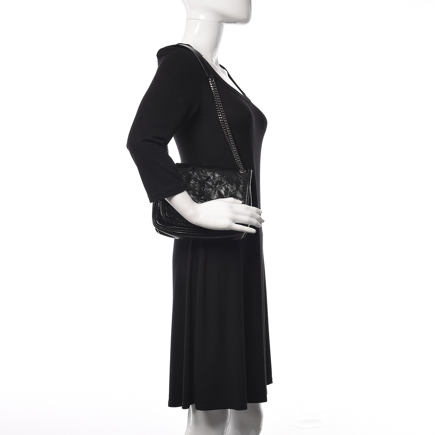 Saint Laurent Crinkled Calfskin Matelasse Monogram Niki Chain Wallet Black 2 of 10