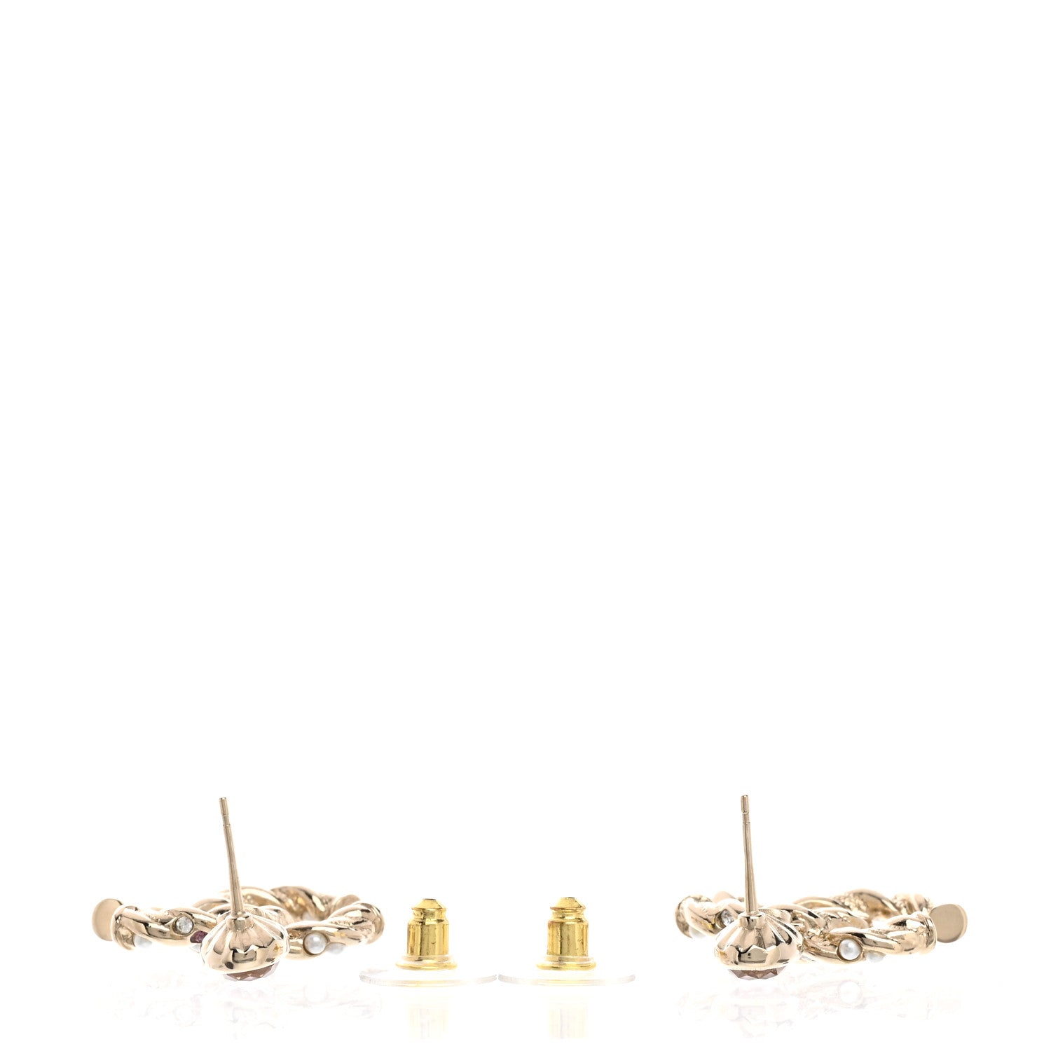 Chanel Crystal Pearl CC Drop Earrings Pink Gold 4 of 5