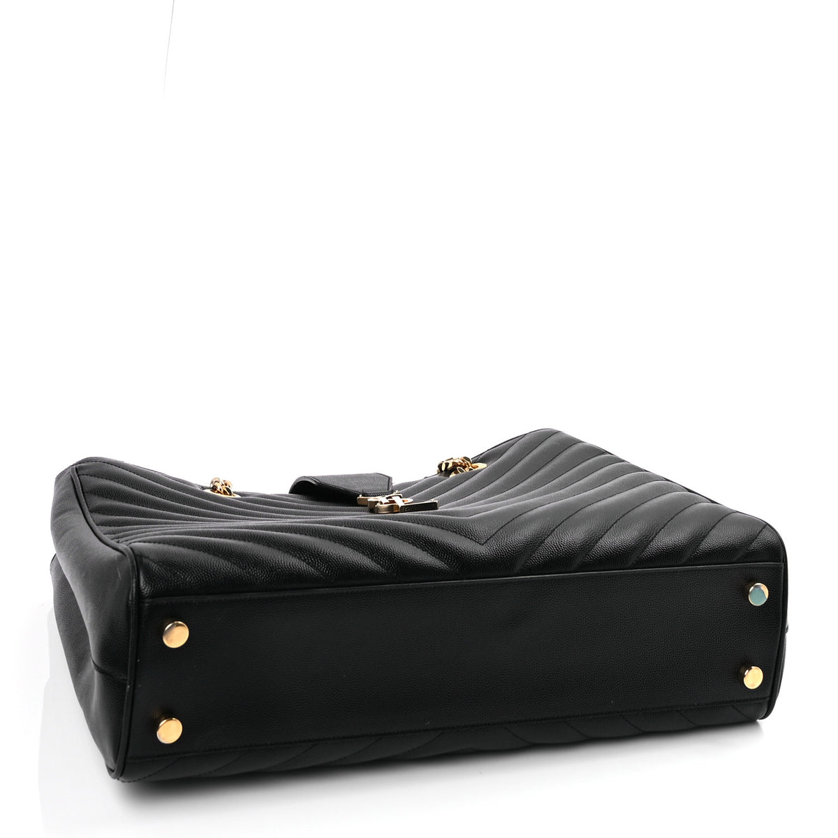 Saint Laurent Grain De Poudre Matelasse Chevron Monogram Shopping Bag Black 3 of 8