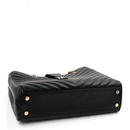 Saint Laurent Grain De Poudre Matelasse Chevron Monogram Shopping Bag Black 3 of 8