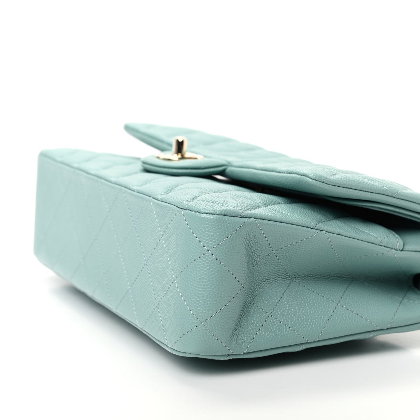 Caviar Quilted Medium Double Flap Light Blue